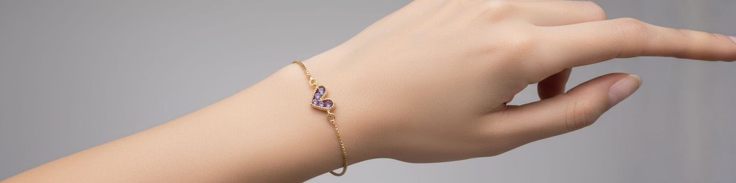 Adjustable Gold Heart Bracelet with Green Zircon Stones